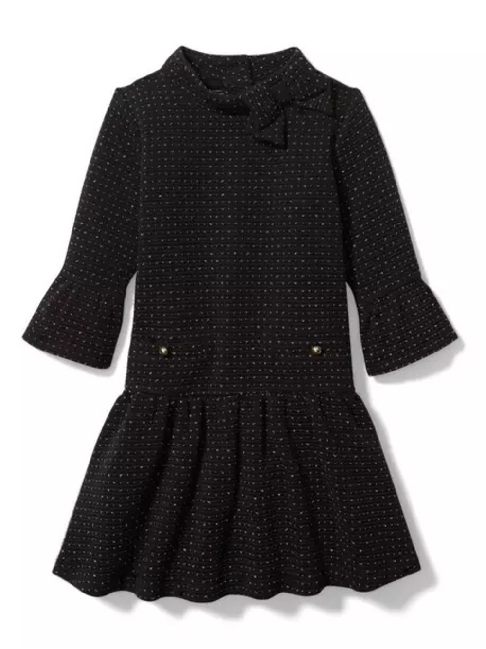 Janie and Jack Dot Polkadot Jacquard Dress Black Gold Bow Girl Sz 2T